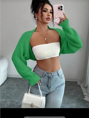 Cropped Open-Front Bolero Cardigan shrug Green